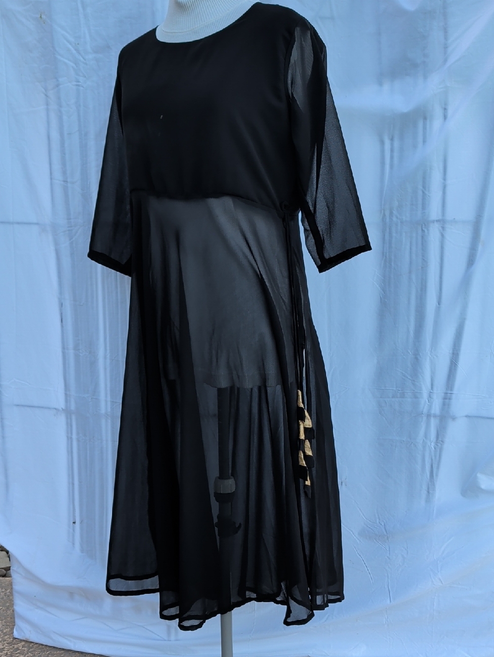 Black Sheer Midi Dress - Elegant Semi-Sheer Women's Dress